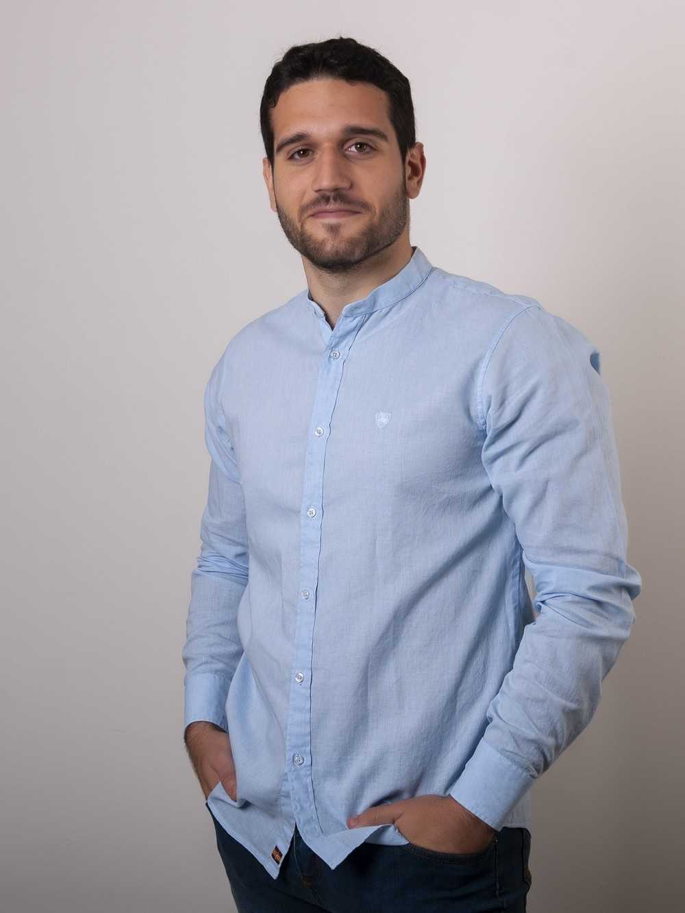 CAMISA MAO LINO CELESTE