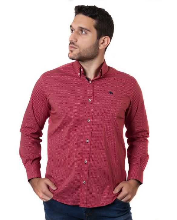 CAMISA SEMIENTALLADA ROJA TOPITOS BLANCOS