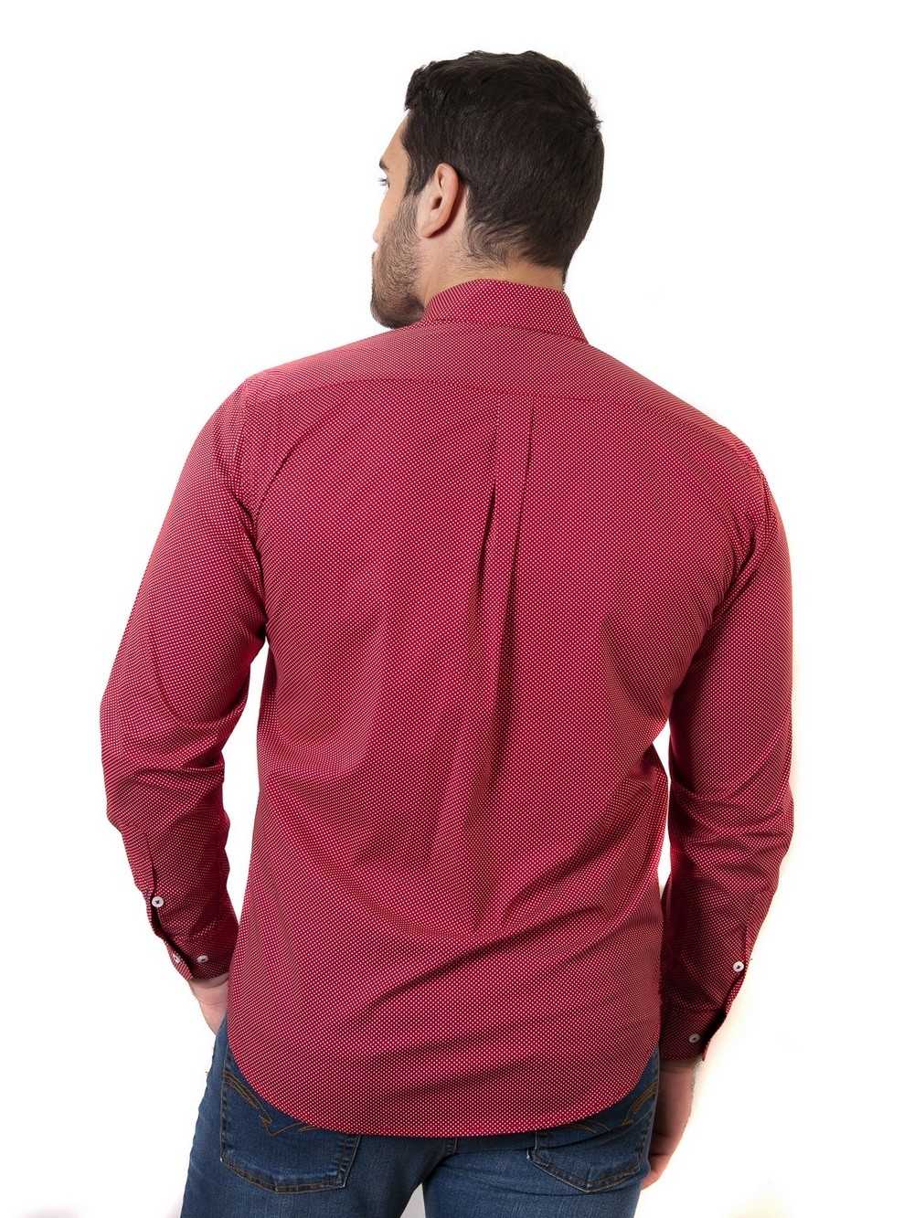 CAMISA SEMIENTALLADA ROJA TOPITOS BLANCOS