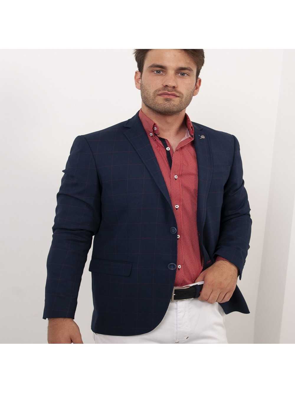 CAMISA SEMIENTALLADA ROJA TOPITOS BLANCOS