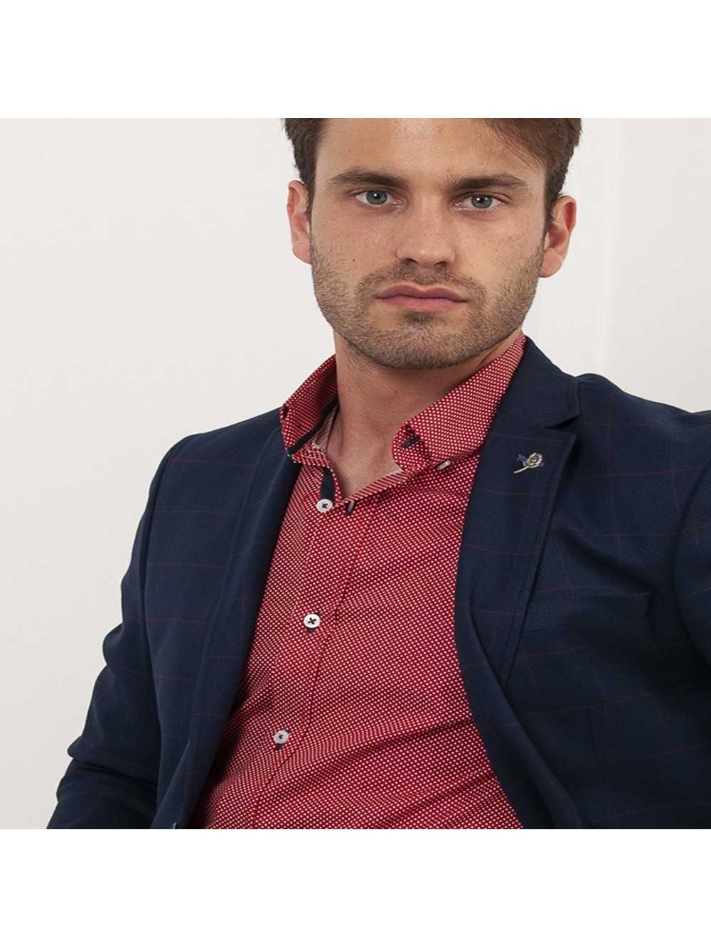 CAMISA SEMIENTALLADA ROJA TOPITOS BLANCOS