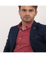 CAMISA SEMIENTALLADA ROJA TOPITOS BLANCOS