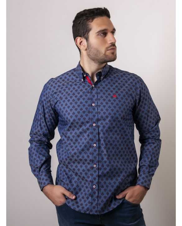 CAMISA SEMIENTALLADA ROSETONES DENIM
