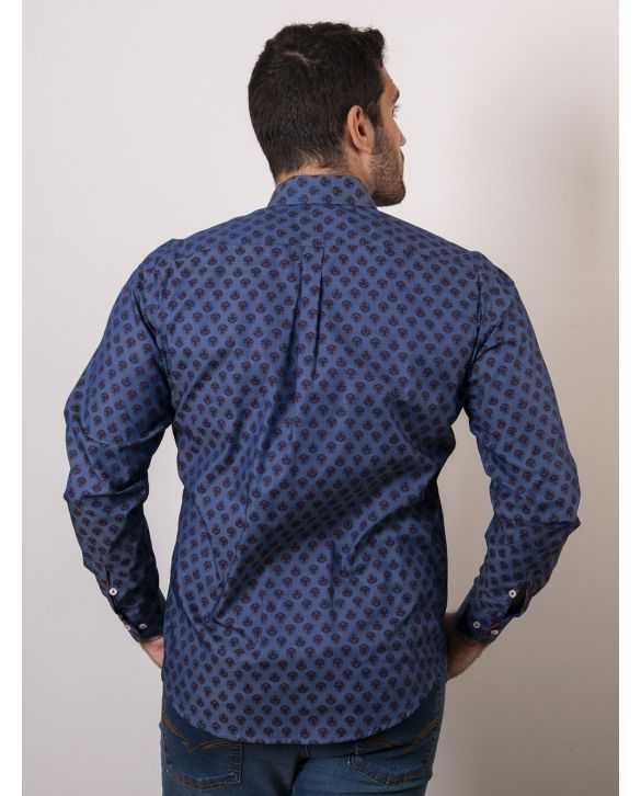 CAMISA SEMIENTALLADA ROSETONES DENIM
