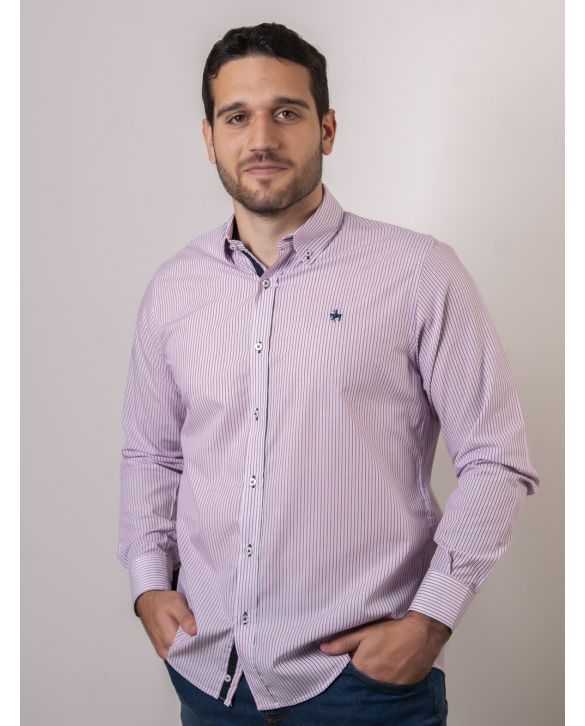 CAMISA SEMIENTALLADA RAYAS ROJAS