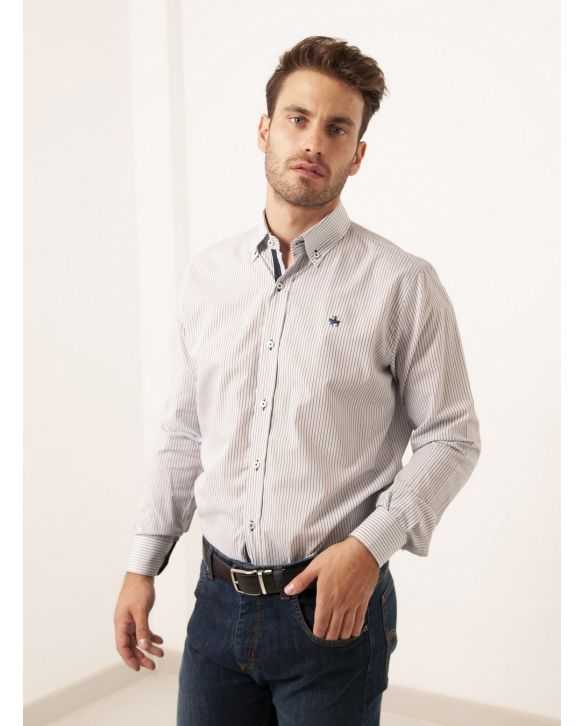 CAMISA SEMIENTALLADA RAYAS CAMEL