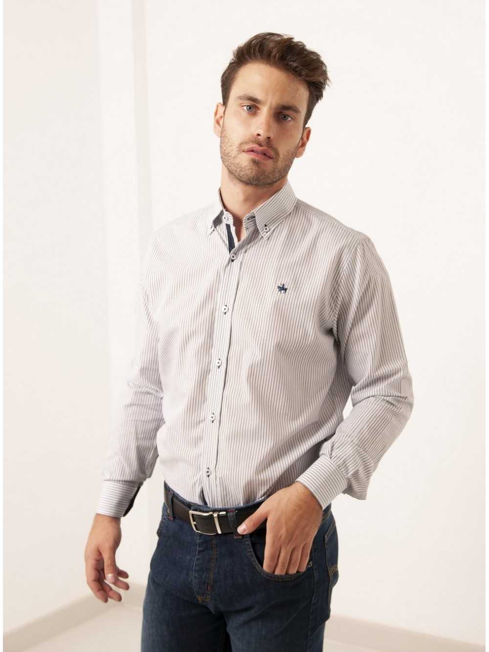 CAMISA SEMIENTALLADA RAYAS CAMEL