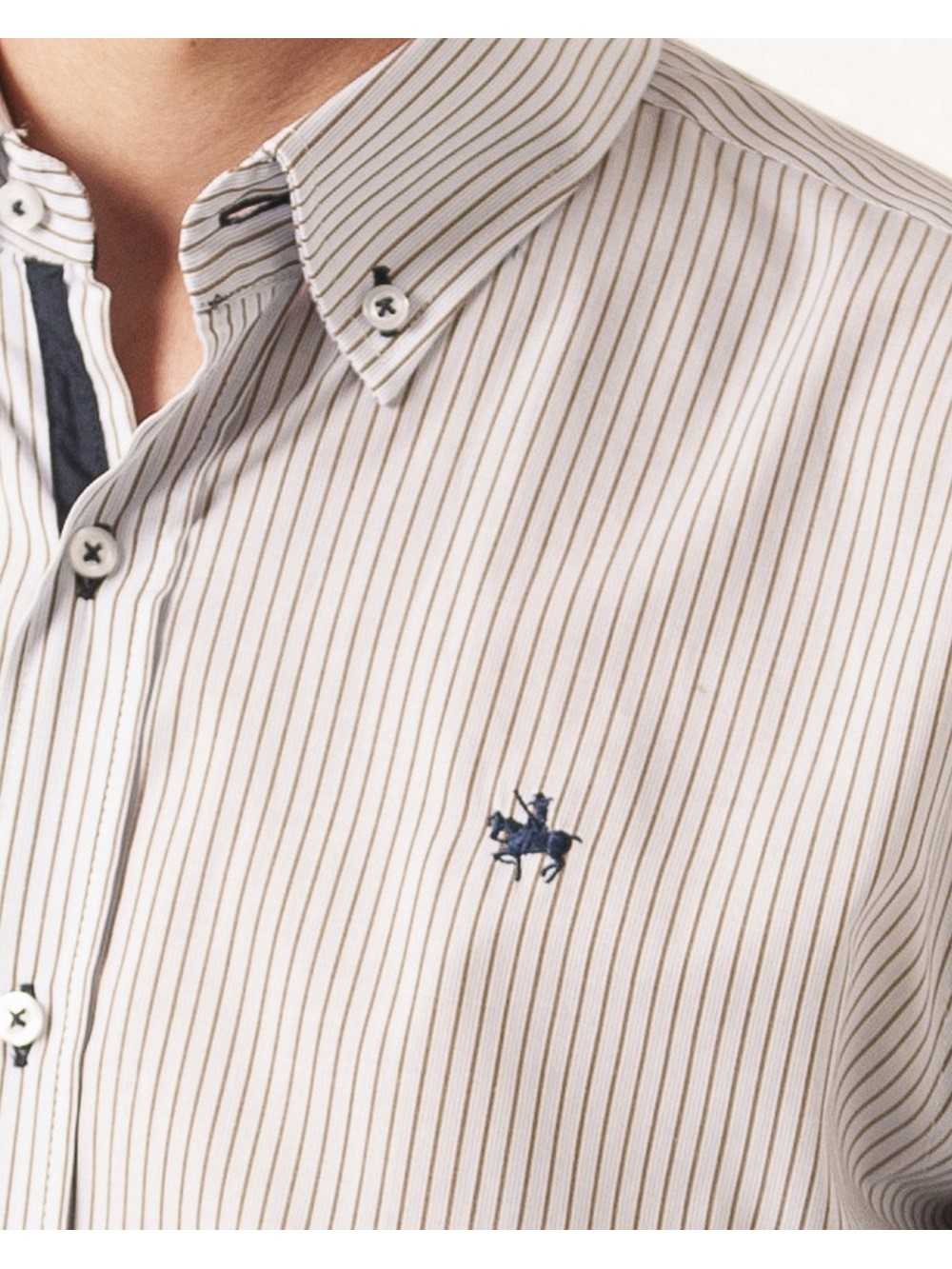 CAMISA SEMIENTALLADA RAYAS CAMEL