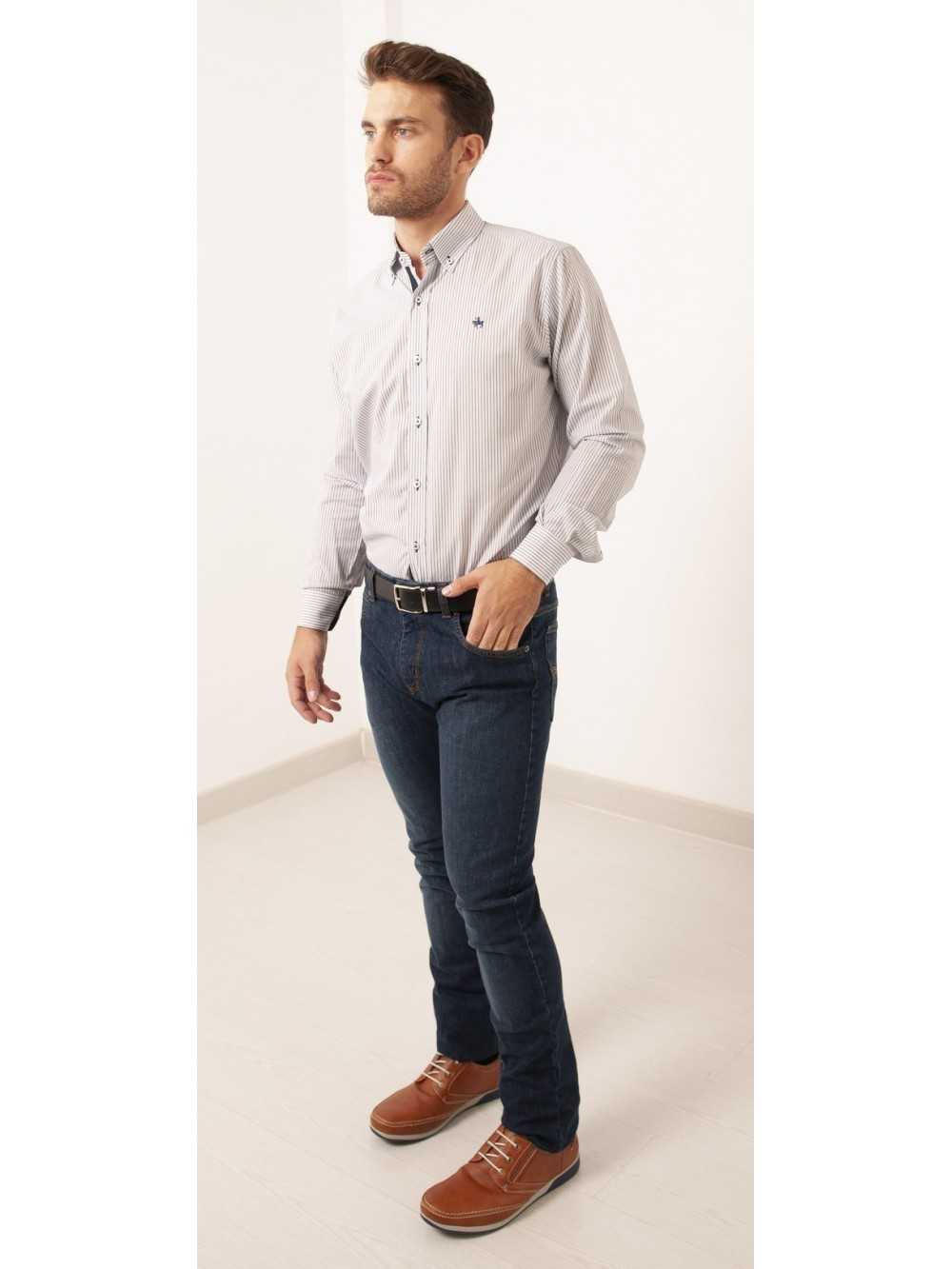 CAMISA SEMIENTALLADA RAYAS CAMEL