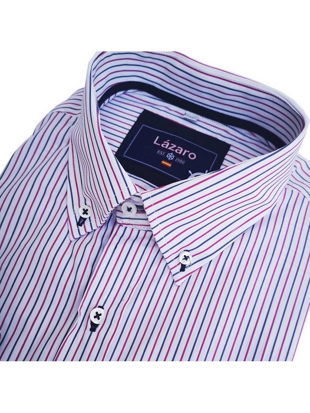 CAMISA SEMIENTALLADA RAYAS ROJAS Y MARINO