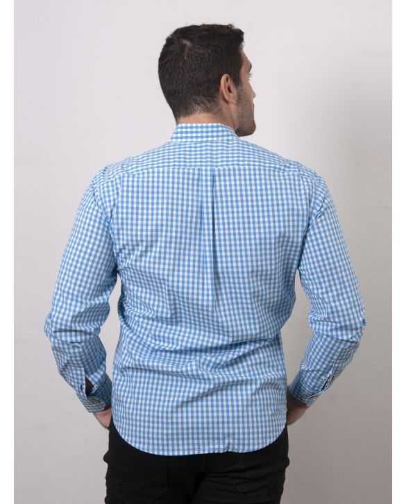CAMISA SEMIENTALLADA CUADROS VICHY CELESTE 