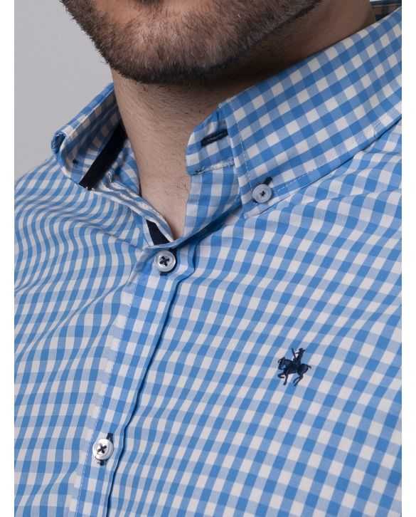 CAMISA SEMIENTALLADA CUADROS VICHY CELESTE 