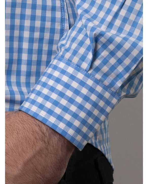 CAMISA SEMIENTALLADA CUADROS VICHY CELESTE 