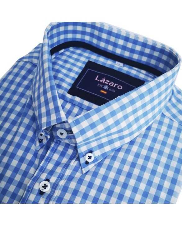 CAMISA SEMIENTALLADA CUADROS VICHY CELESTE 