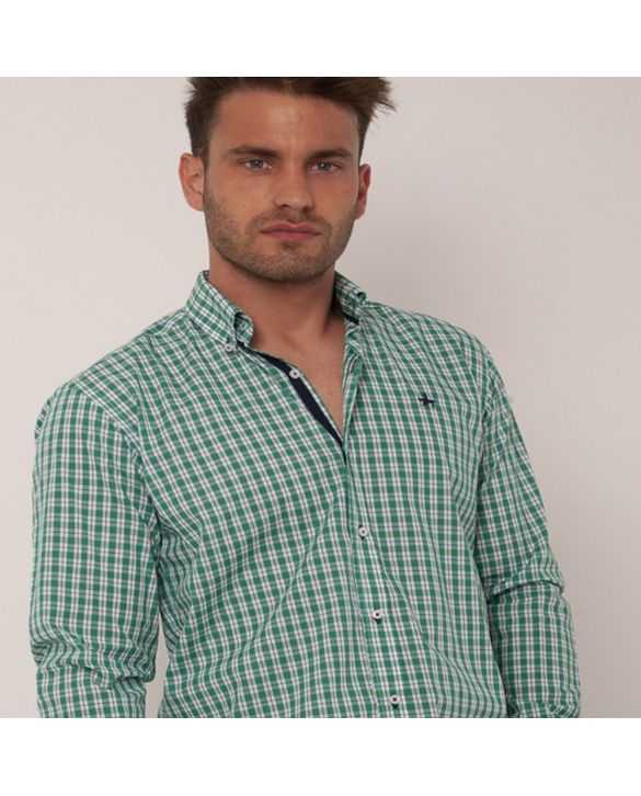 CAMISA SEMIENTALLADA CUADROS VERDES 