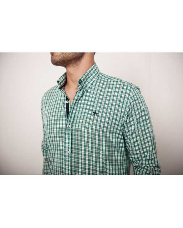 CAMISA SEMIENTALLADA CUADROS VERDES 
