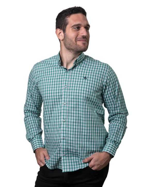 CAMISA SEMIENTALLADA CUADROS VERDES 