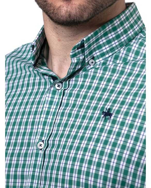 CAMISA SEMIENTALLADA CUADROS VERDES 