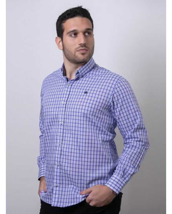 CAMISA SEMIENTALLADA CUADROS LILAS