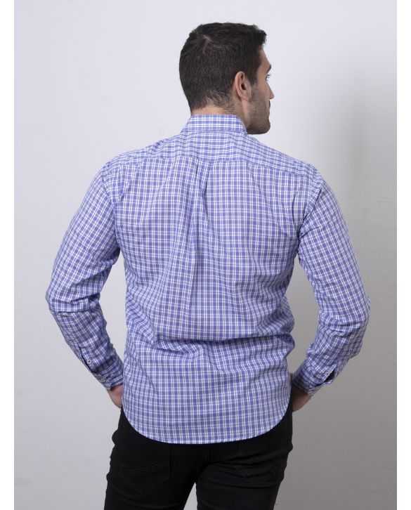 CAMISA SEMIENTALLADA CUADROS LILAS