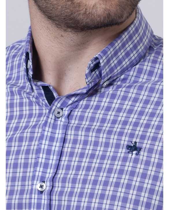 CAMISA SEMIENTALLADA CUADROS LILAS
