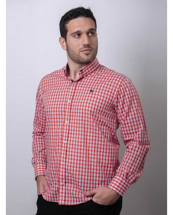 CAMISA SEMIENTALLADA CUADROS NARANJAS