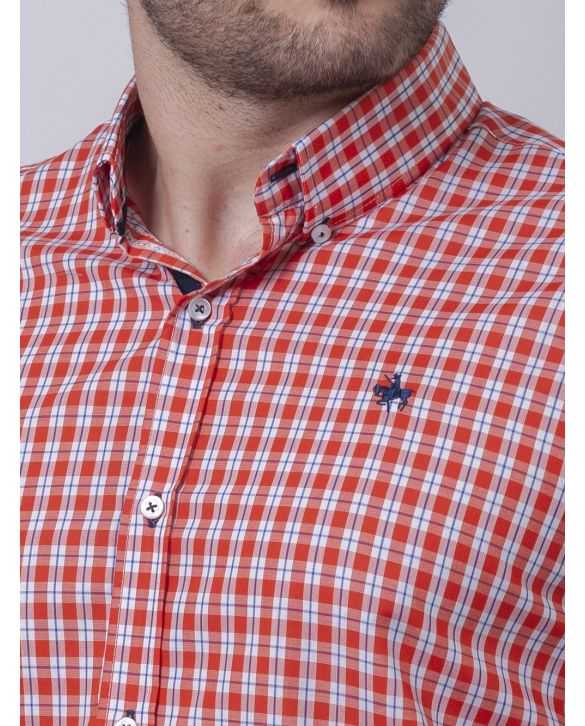 CAMISA SEMIENTALLADA CUADROS NARANJAS