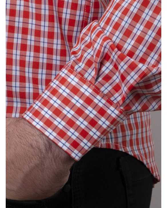 CAMISA SEMIENTALLADA CUADROS NARANJAS