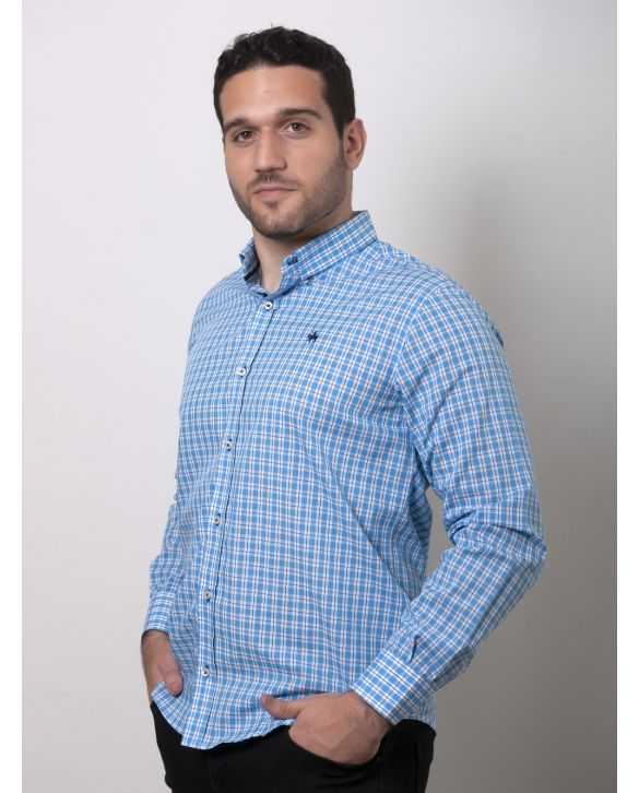CAMISA SEMIENTALLADA CUADROS TURQUESA