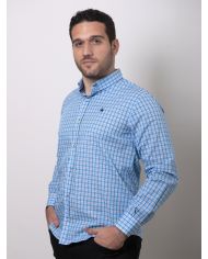 CAMISA SEMIENTALLADA CUADROS TURQUESA