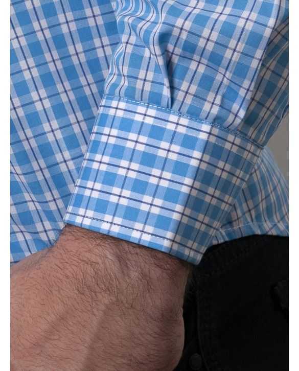 CAMISA SEMIENTALLADA CUADROS TURQUESA