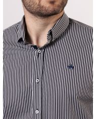 CAMISA SEMIENTALLADA RAYAS NEGRO Y GRIS
