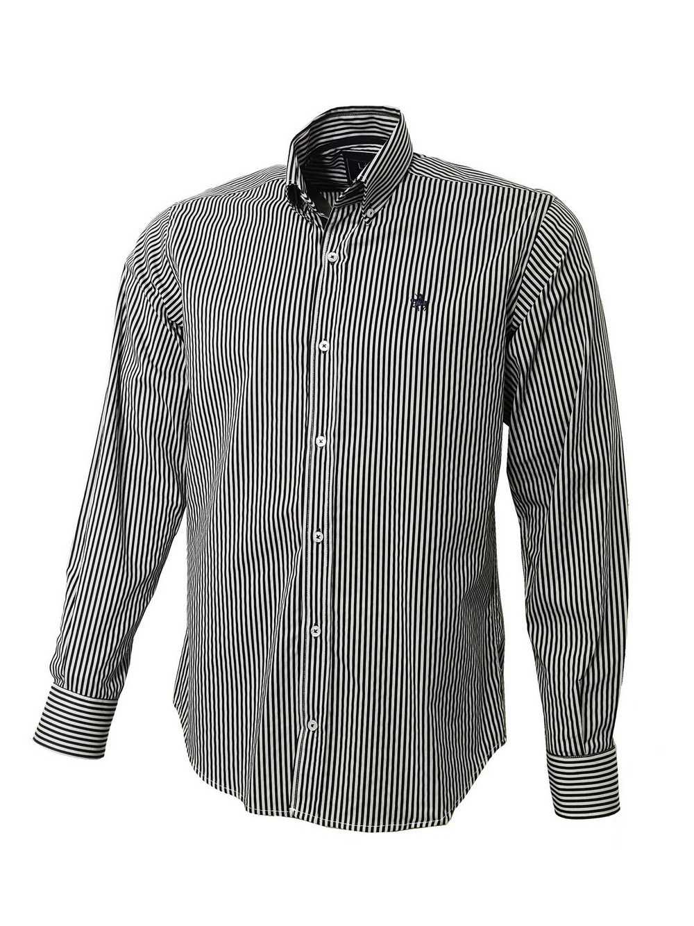 CAMISA SEMIENTALLADA RAYAS NEGRO Y GRIS