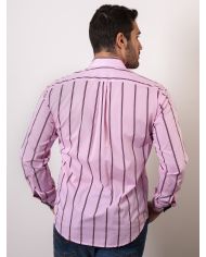 CAMISA SEMIENTALLADA ROSA RAYAS GRANATE