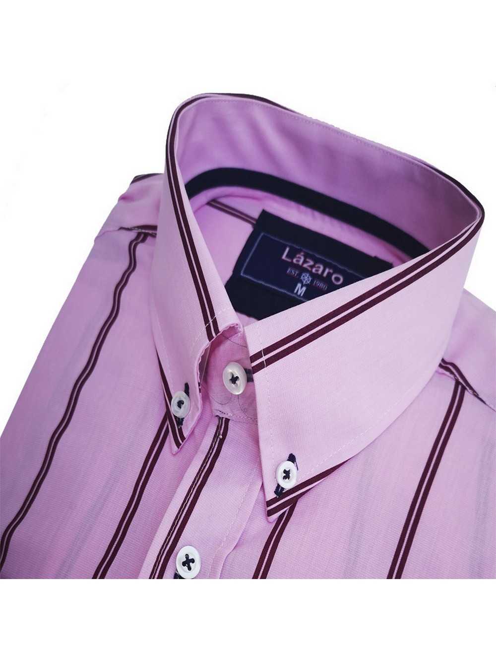 CAMISA SEMIENTALLADA ROSA RAYAS GRANATE