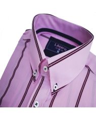 CAMISA SEMIENTALLADA ROSA RAYAS GRANATE