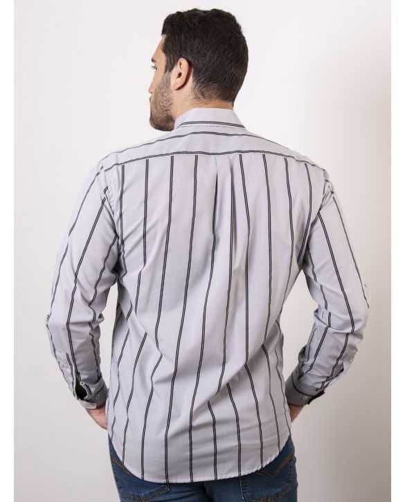 CAMISA SEMIENTALLADA GRIS RAYAS NEGRA