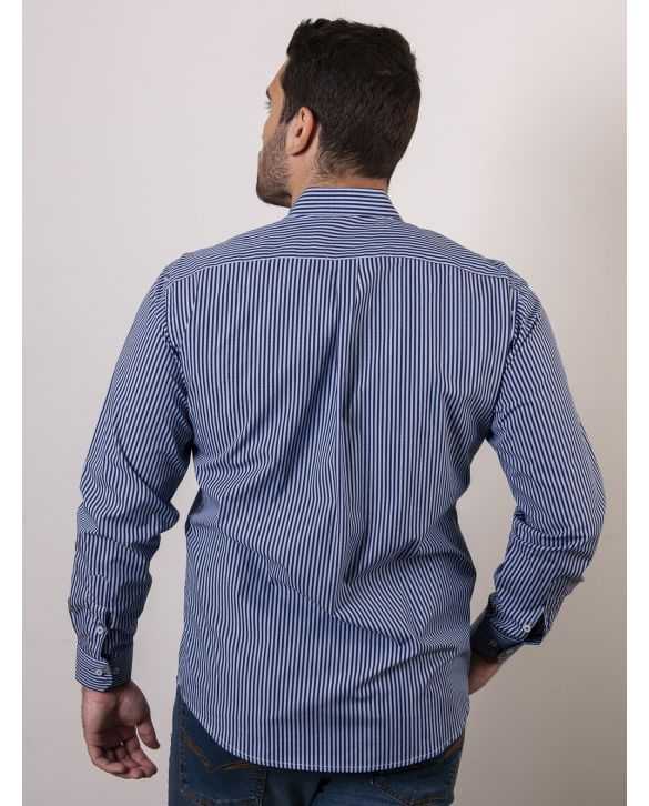 CAMISA SEMIENTALLADA RAYAS CELESTE Y MARINO