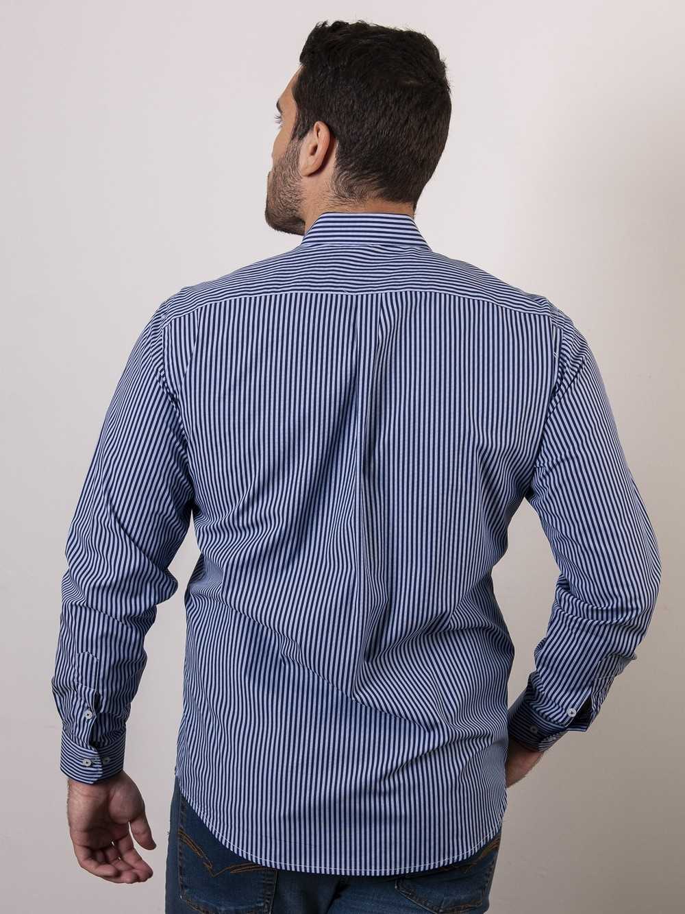 CAMISA SEMIENTALLADA RAYAS CELESTE Y MARINO
