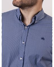 CAMISA SEMIENTALLADA RAYAS CELESTE Y MARINO