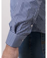 CAMISA SEMIENTALLADA RAYAS CELESTE Y MARINO