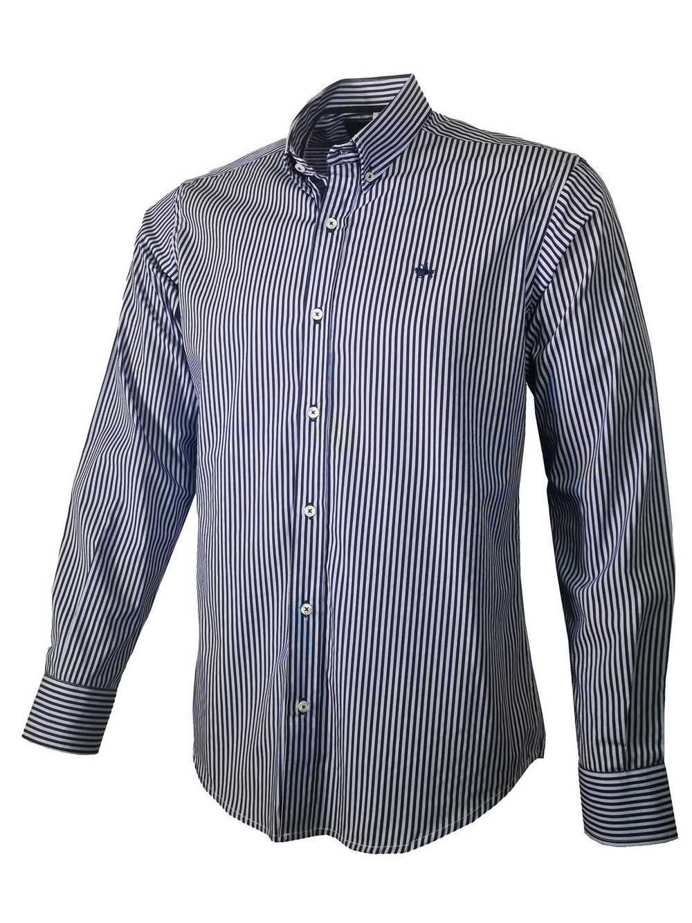 CAMISA SEMIENTALLADA RAYAS CELESTE Y MARINO