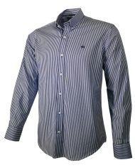 CAMISA SEMIENTALLADA RAYAS CELESTE Y MARINO