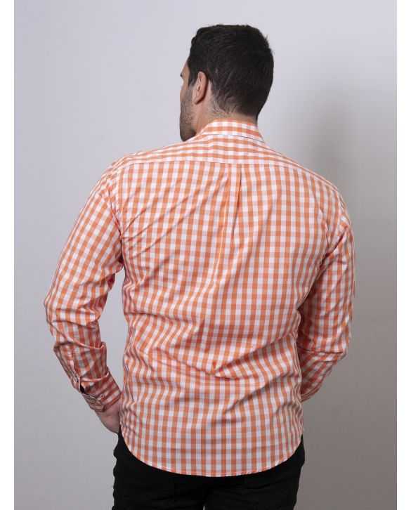 CAMISA SEMIENTALLADA CUADROS VICHY NARANJAS 