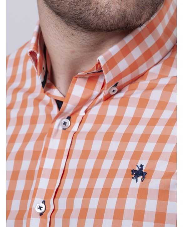 CAMISA SEMIENTALLADA CUADROS VICHY NARANJAS 