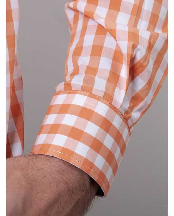 CAMISA SEMIENTALLADA CUADROS VICHY NARANJAS 