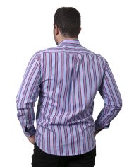 CAMISA SEMIENTALLADA CELESTE RAYAS ROJAS Y AZULES