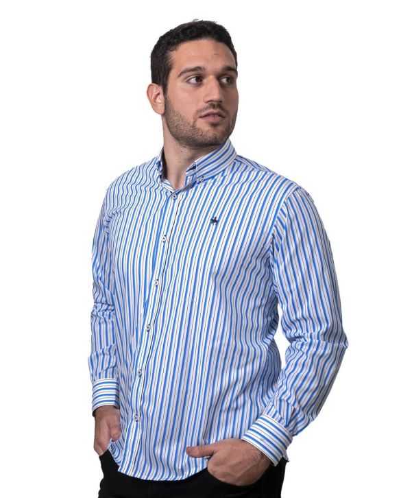 CAMISA SEMIENTALLADA RAYAS AZULES