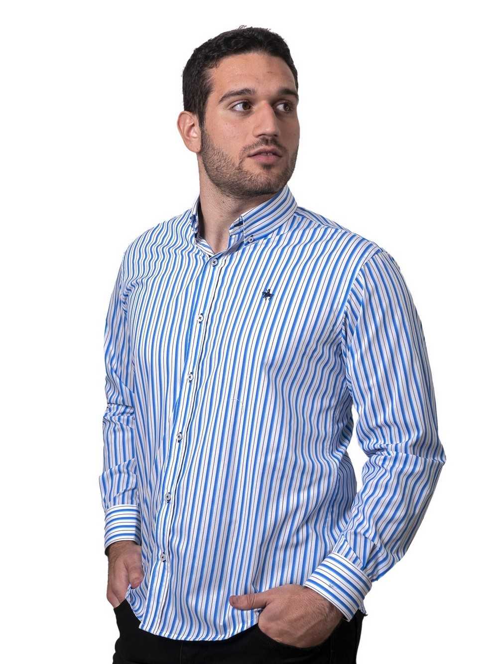 CAMISA SEMIENTALLADA RAYAS AZULES