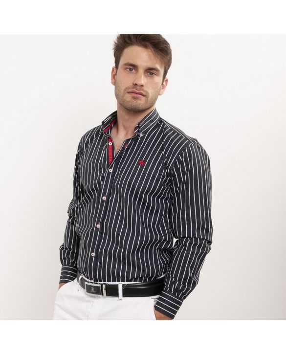 CAMISA SEMIENTALLADA MARINO RAYAS BLANCAS